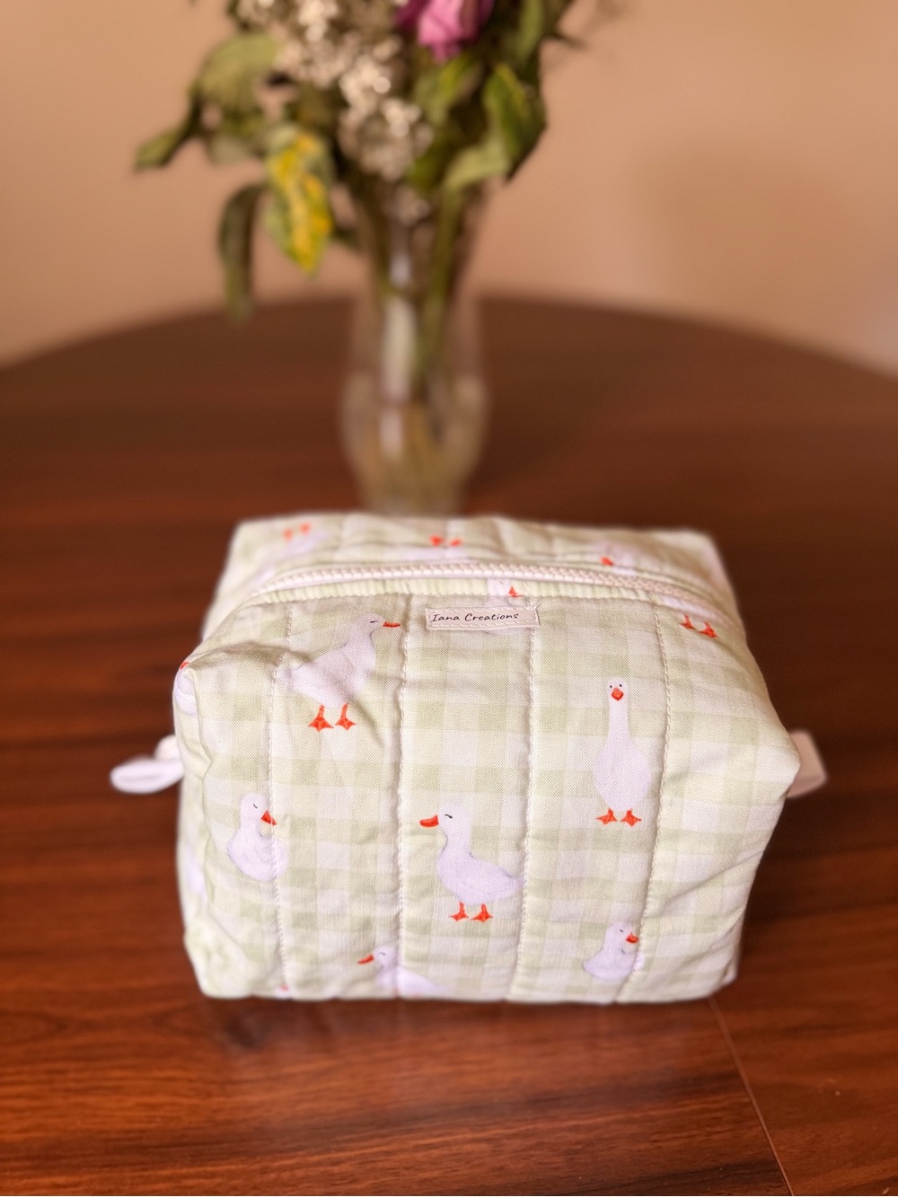 Light Green Duck Quilted Cosmetic Pouch